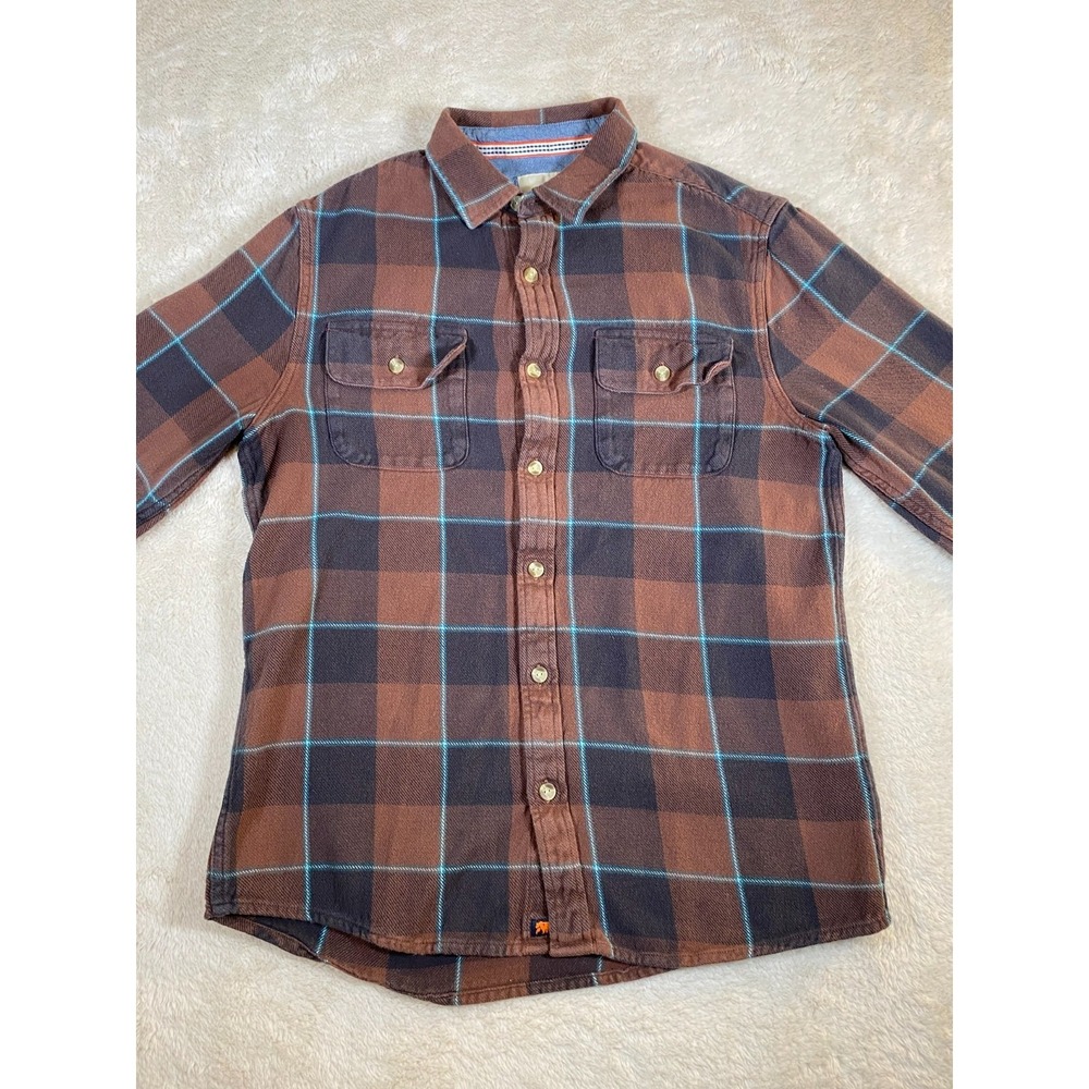 The Normal Brand Shirt Men's M-T Brown Blue Plaid Flannel Long Sleeve Cotton - Picture 2 of 10